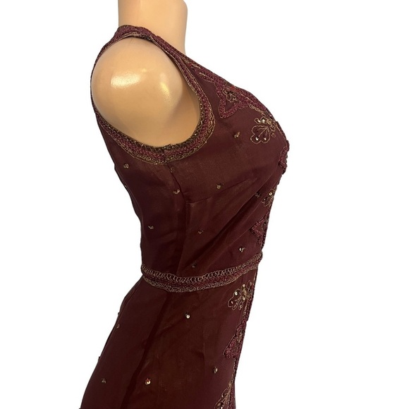 3/$30 🍂 Massimo Dutti Dark Plum Silk Embroidered Shift Dress - Picture 5 of 12